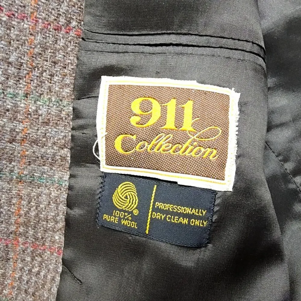 Vintage 911 Collection Wool Blazer Plaid Brown Mens Jacket 38R Classic